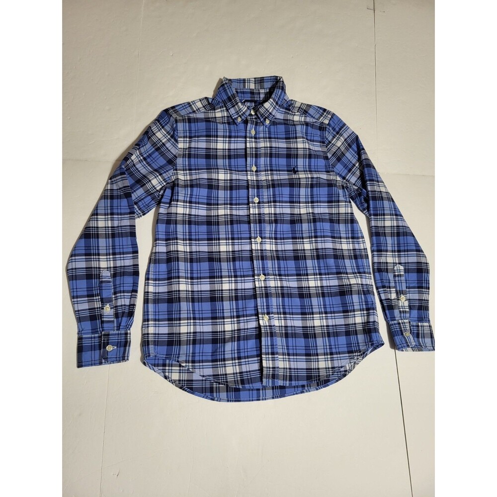 (#8) Polo By Ralph Lauren Long Sleeve Button Down Size Kid L(14-16) BLUE PLAID